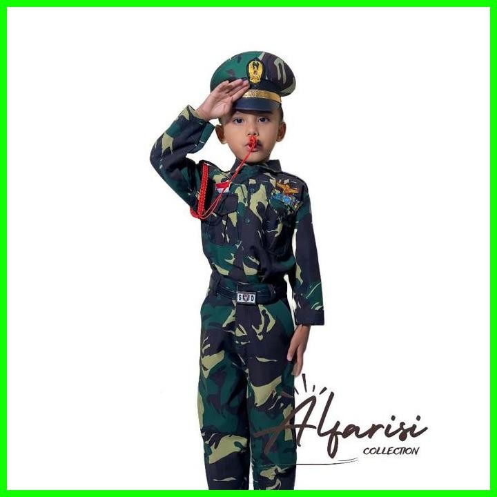 100% Seragam Tni Anak Karnaval Tentara Kostum Tk Pocil/Baju Tni Anak Laki Laki