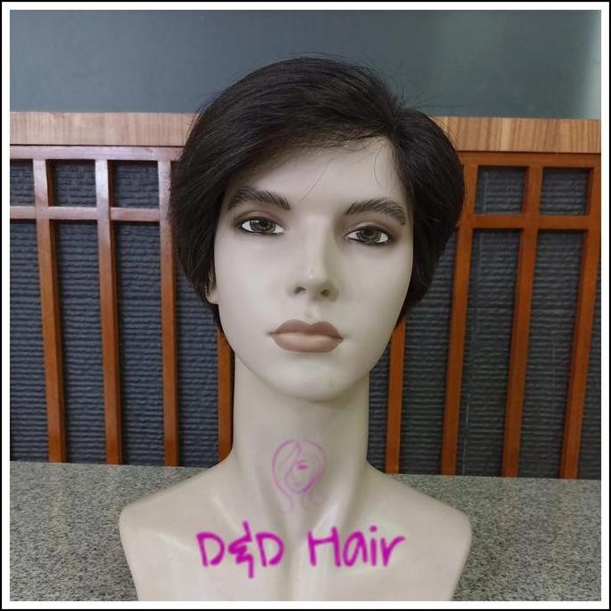 new Wig Pria Rambut Asli pendek - Black - Human Hair 100 - wig asli