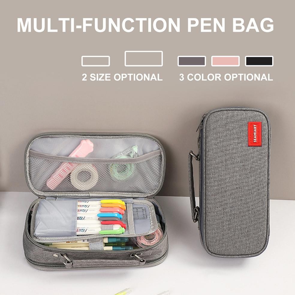 

Readyy!! SeamiArt Big Capacity Zipper Pencil Case Multifunction Double Layer Pen Bag Tas pensil Kantong pen