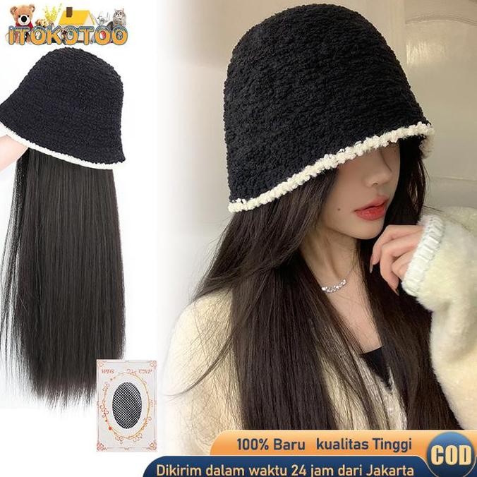 new Topi Rambut Palsu Panjang Topi Wig Wanita Fashion