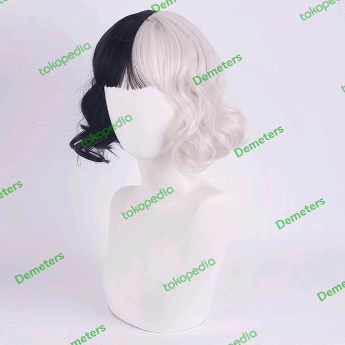 new Wig cruella de vil de-vil rambut palsu disney dalmation hitam putih