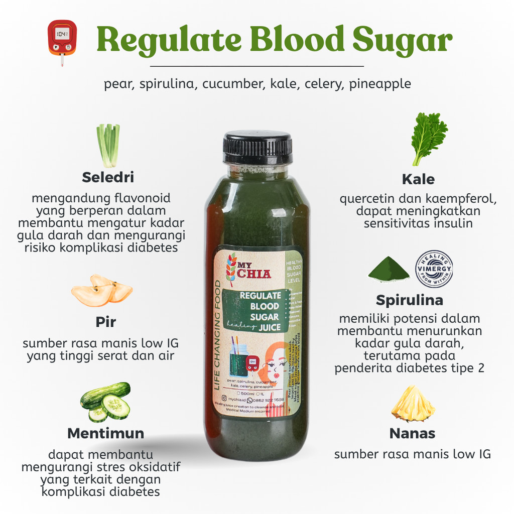 

Regulate Blood Sugar Healing Juice 250ml Jus Pear Pir Spirulina Cold Pressed