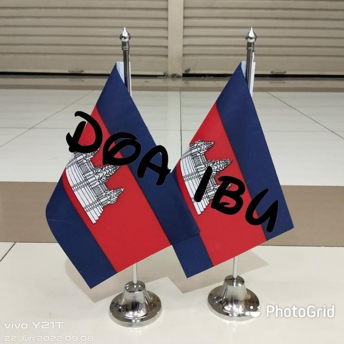 

New tiang stenlis meja+bendera KAMBOJA