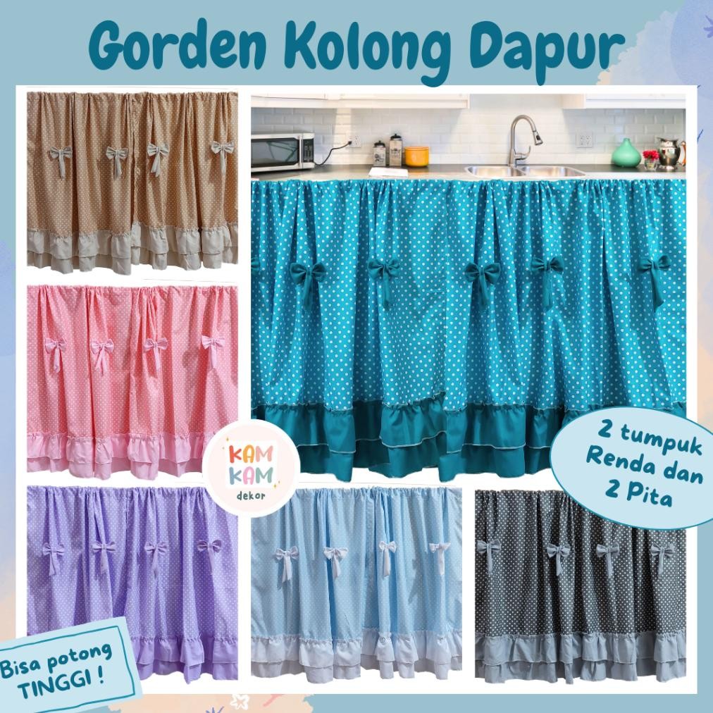 (DISKON TERBARU) Gorden Kolong Dapur Tirai Kolong Dapur Pita Pink