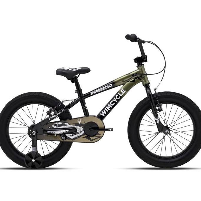 Super Murah, Sepeda Anak Bmx 18" Dengan Roda Bantu Wimcycle Firebird 18 - Black Silverstone Green
