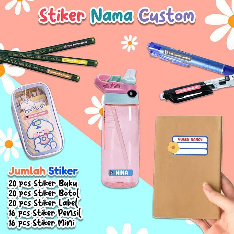 

New - STIKER NAMA WATERPROOF PREMIUM QUALITY | 5 UKURAN | STIKER LABEL ANAK | BUKU | BOTOL | PENSIL | PULPEN ~