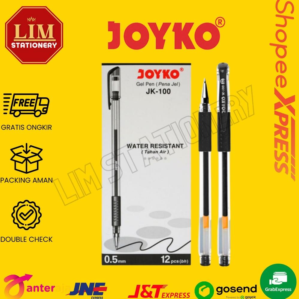 

Terbaru! (12Pc) Gel Pen Pulpen Pena Joyko JK-100 Black 0.5 mm/Pen Joyko ,.