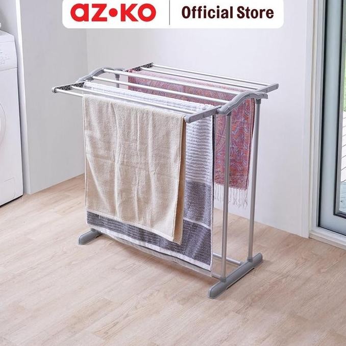 AZKO Stora Jemuran Handuk Lipat 9 Bar Aluminium - Abu-Abu Tempat Jemur Anduk Drying Rack Gantungan K