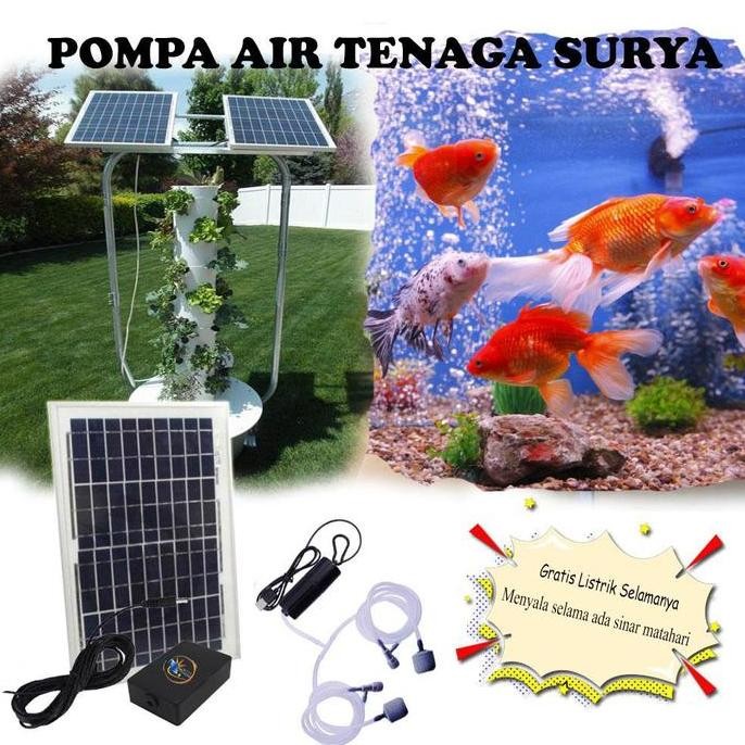 Aerator Solar Double Pompa Udara Tenaga Surya Pompa Aquarium Kolam Solar Pompa Udara Oksigen Tenaga 