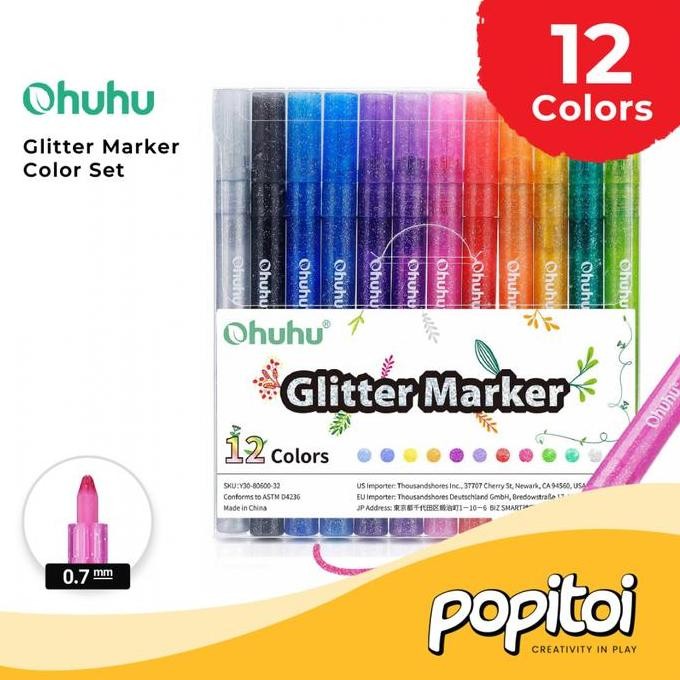 

OHUHU 12 COLOR GLITTER MARKER SPIDOL AKRILIK WATERBASED METALLIC ORIGINAL DAN TERPERCAYA