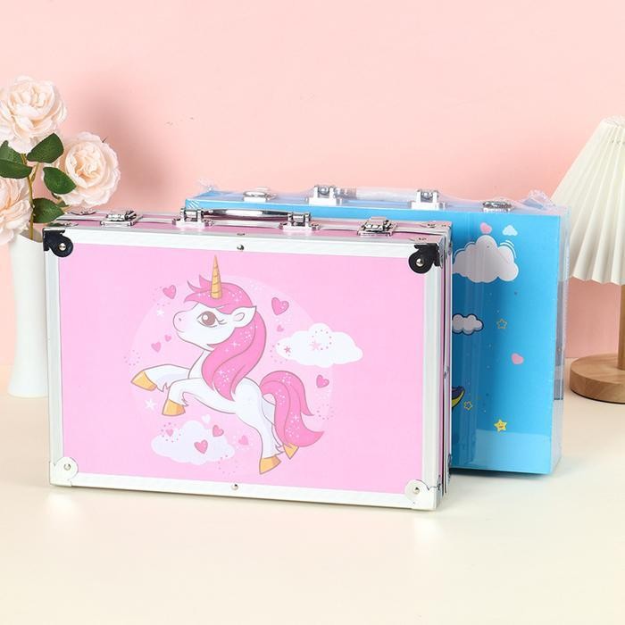 

Wd Crayon Set 145Pcs Koper Aluminium Besi Krayon Pensil Warna 145 Pcs Box Alat Lukis Anak Koper Set