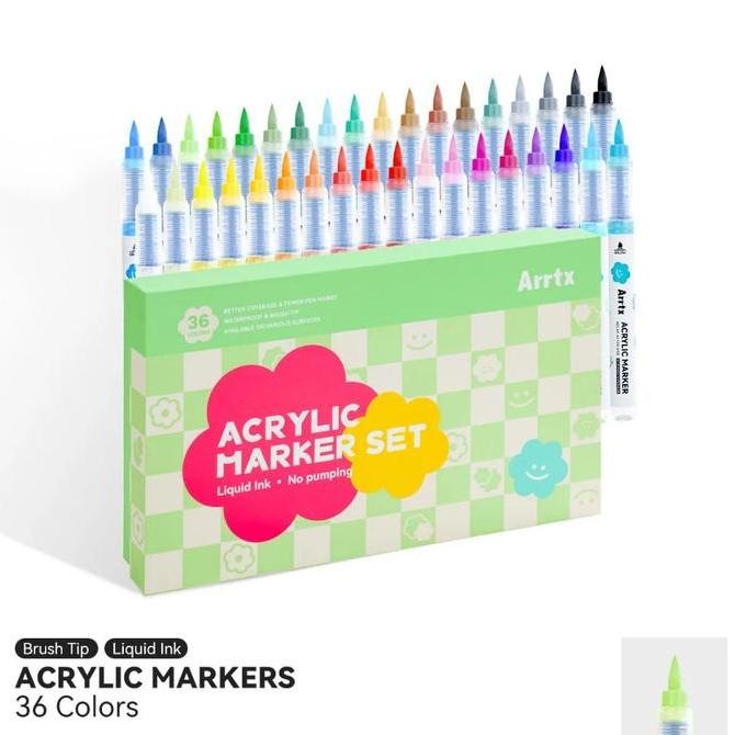 

ARRTX 36 COLORS ACRYLIC PAINT MARKERS BRUSH TIP LIQUID INK AACM-0936A ORIGINAL DAN TERPERCAYA
