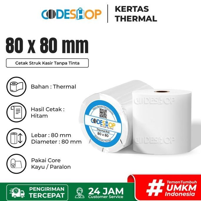 

TERLARIS - (1 DUS) Codeshop Kertas Thermal 80x80 mm Hitam Struk Receipt Printer Kasir Desktop Termal 80mm