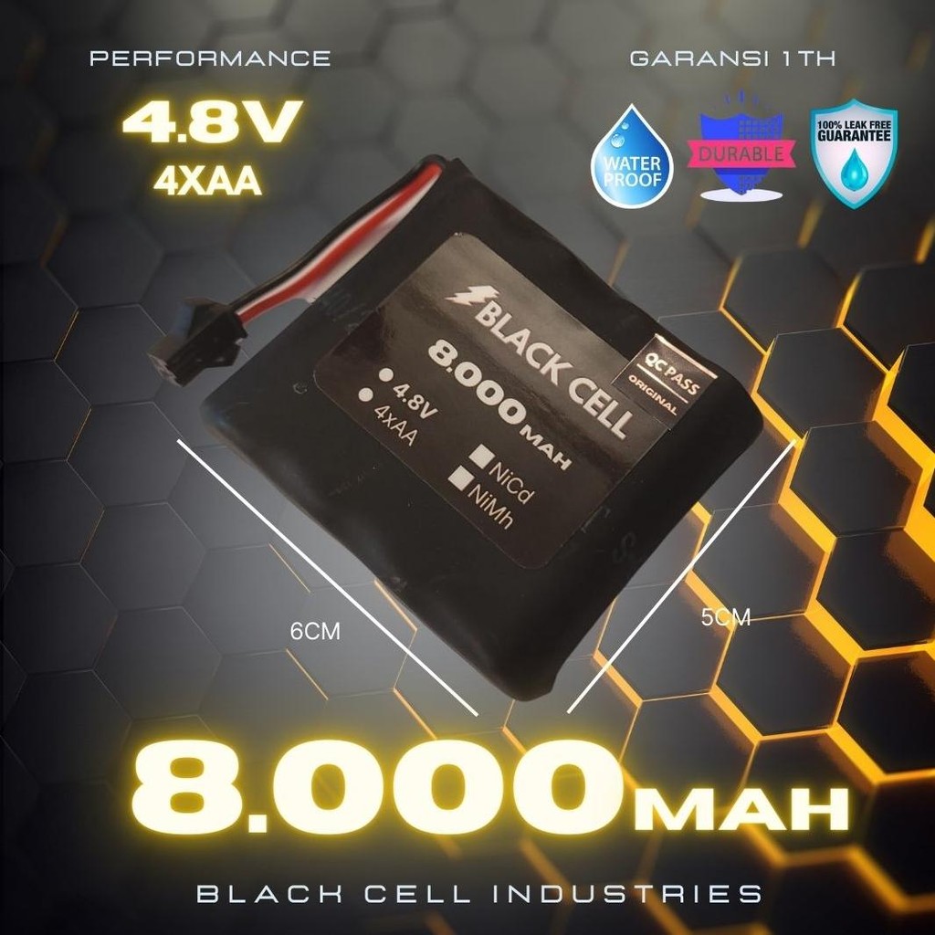 ''Terlaris" Upgrade Battery Black Cell 4.8V 8000Mah Nicd Nimh 4X4Aa Garansi 1Th Rock Crawler Blackce