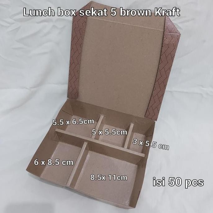 

TERLARIS - Lunch Box sekat 5 Kraft Coklat per 50 pcs Paper Rice Box Dus Nasi