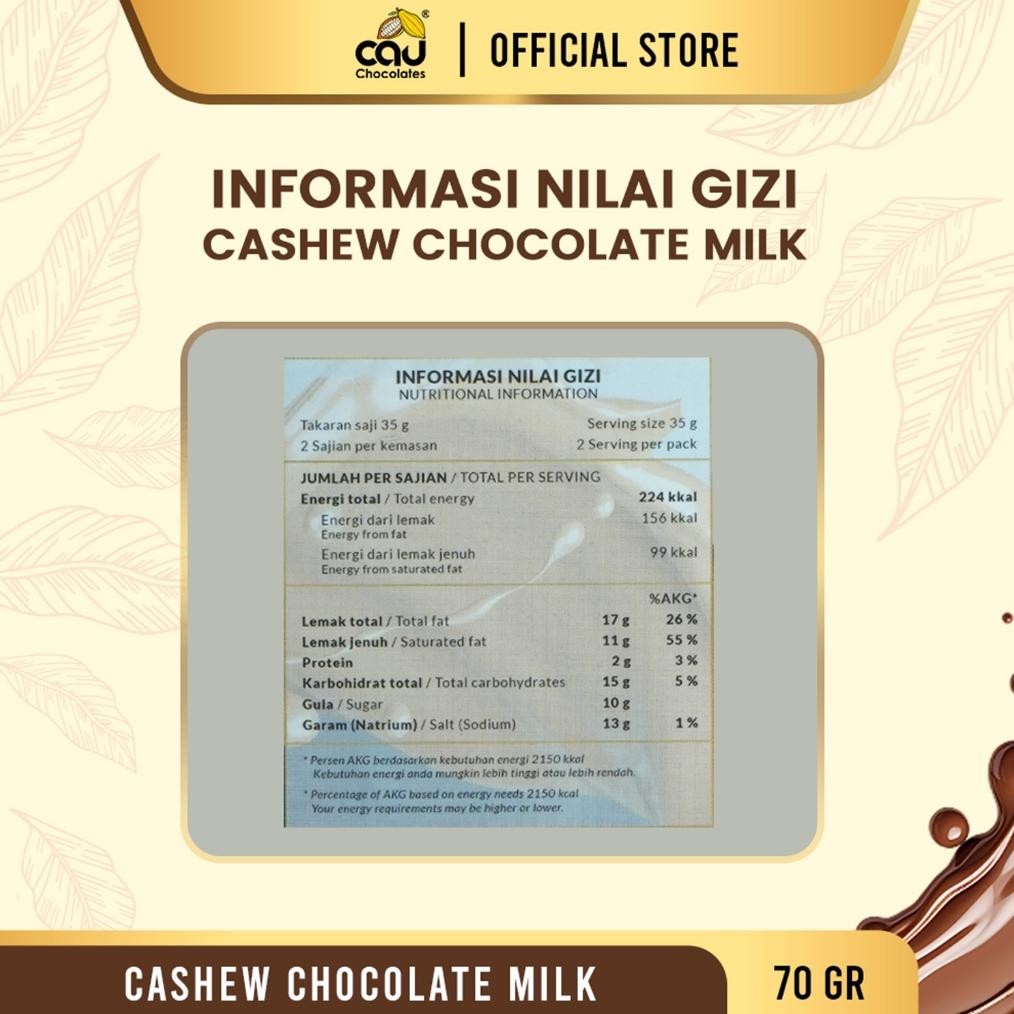 

Cau Chocolates - Dark Milk Chocolate Cashew - 70 gr