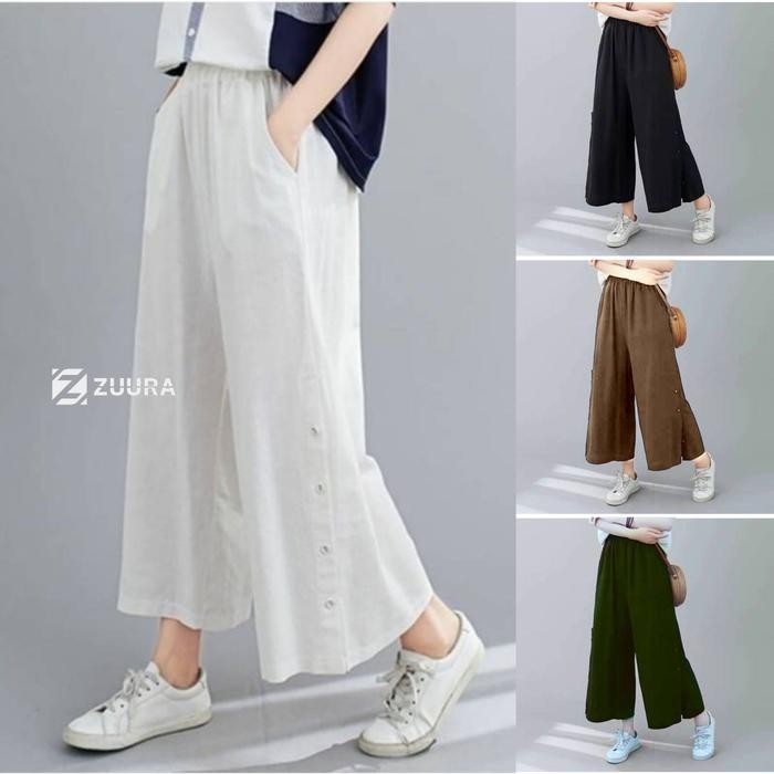Celana Virgo Kulot Katun Rami (LINEN PANTS) Kancing Bawah