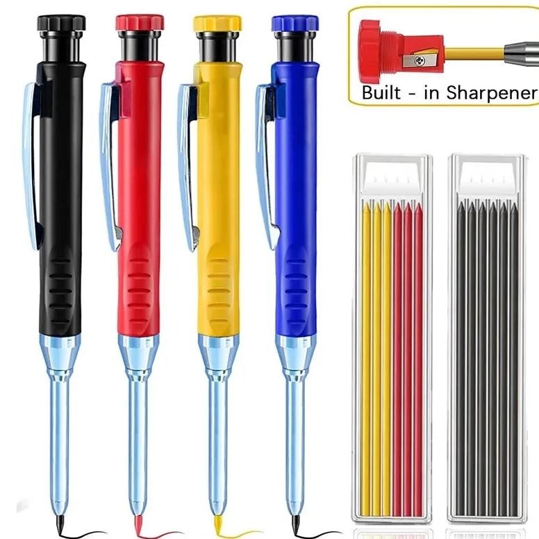 

2Pcs/Set 2.8Mm Carpenter Mechanical Pencil With Sharpener For Woodworking Construction Long Head Carpenter Pencil Stationery