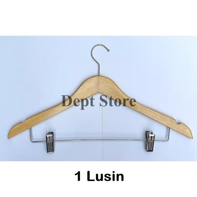 Terlaris Hanger Kayu Jepit Besi (1 Lusin) Gantungan Baju Model Palang Jepit Besi Setelan