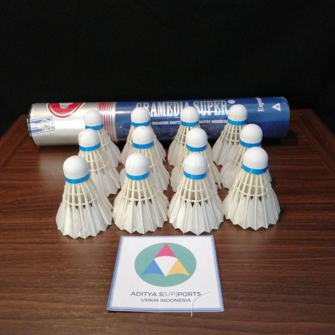 Kok Gramedia Super BIRU Shuttlecock Raket Badminton Bulu Tajam Runcing Nugi