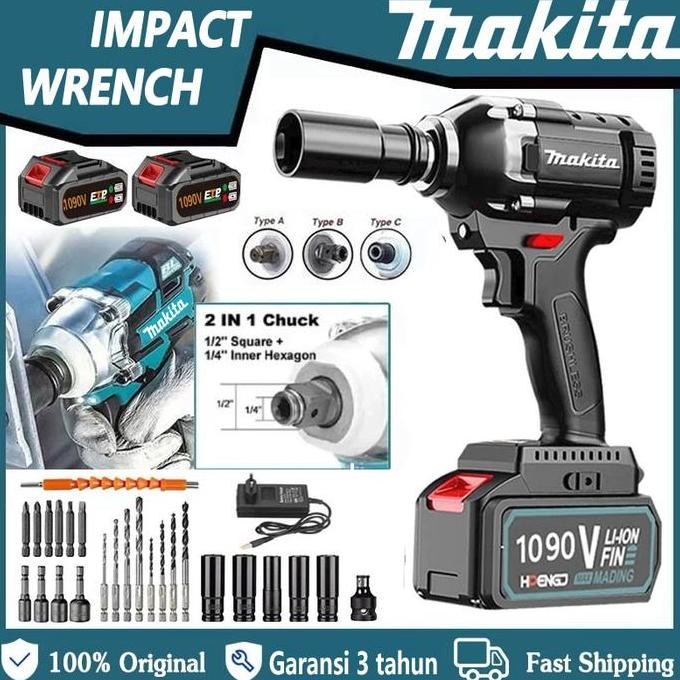 TERLARIS  MAKITA 1090V Impact Wrench Mesin Bor Cordless Pembuka Baut Baterai