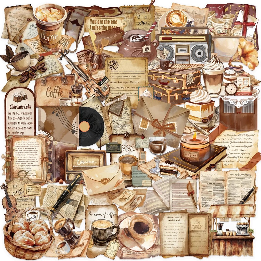 

50Pcs Retro Cafe Cartoon Graffiti Stickers Skateboard Water Bottle Notebook Mobile Phone Toy Decal Sticker Pet Decoration