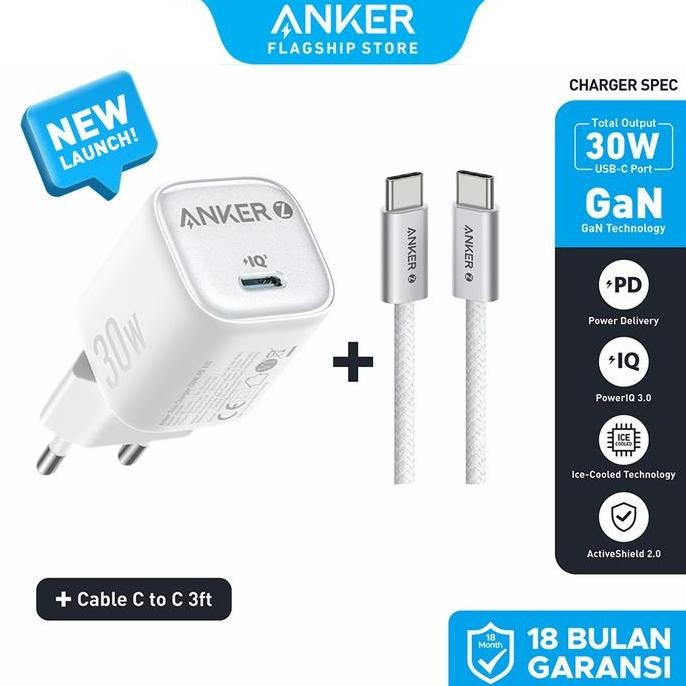 SALE ANKER GAN CHARGER ADAPTOR USB TYPE C PD 20W 30W MFI LIGHTNING ICE-COOLED + KABEL IPHONE 11 12 1