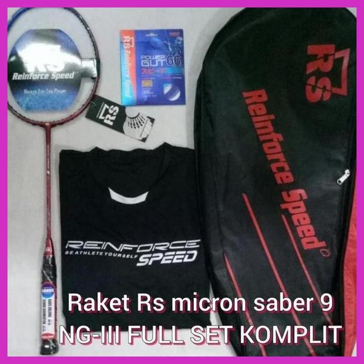 (OLAHRAGA) FREE PASANG RAKET BADMINTON RS MICRON SABER 9 NG-III FULL SET LENGKAP SIAP KIRIM