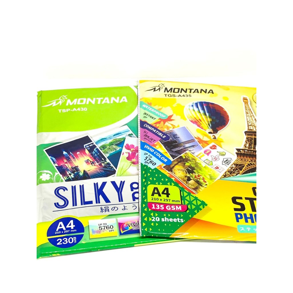 

Silky Paper / Kertas Photo Silky Montana/ Glossy Sticker Paper / Kertas Photo Glossy Sticker Montana TGS-A435