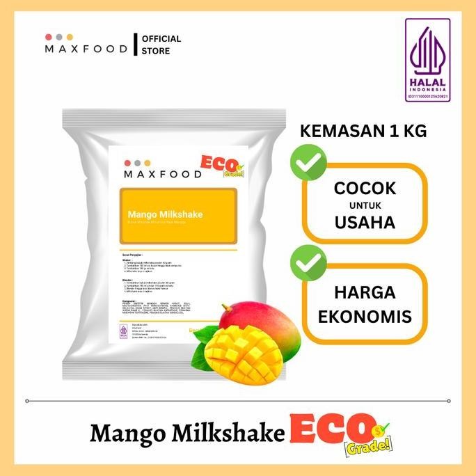 

baru maxfood bubuk mango milkshake [eco] 1kg - serbuk minuman mangga milkshake ekonomis