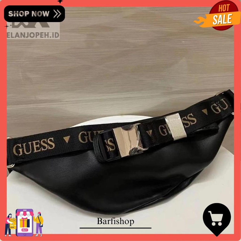 Anti Air  High Quality Waistbag Guess Black Gold Import Waterproof Unisex  | Tas Pinggang Kulit / Wa