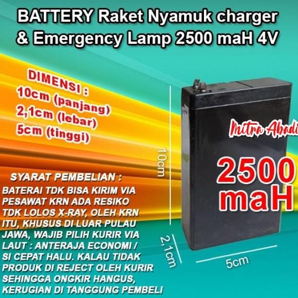 SALE BATERAI EMERGENCY LAMP 2500MAH 4V RECHARGEABLE - AKI LAMPU DARURAT
