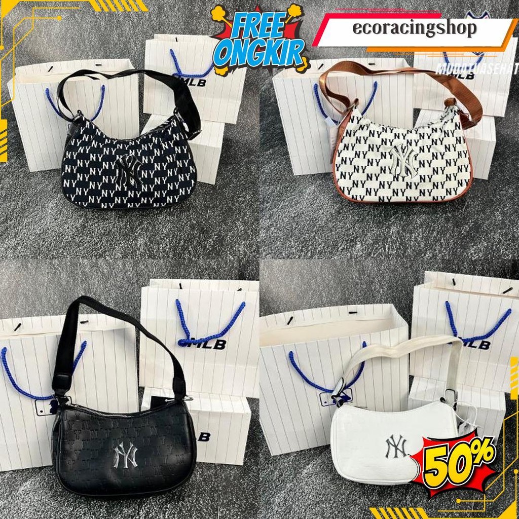 Mlb Ny Jacquard Hobo Bag Monogram Slingbag / Tas Bahu / Tas Selempang / Tas Wanita / Tas Pergi / Sli
