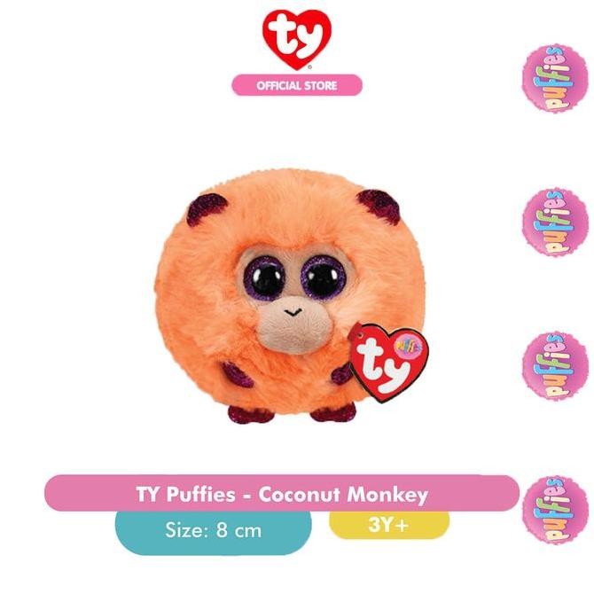 baru ty puffies coconut monkey boneka monyet lucu original gemoy