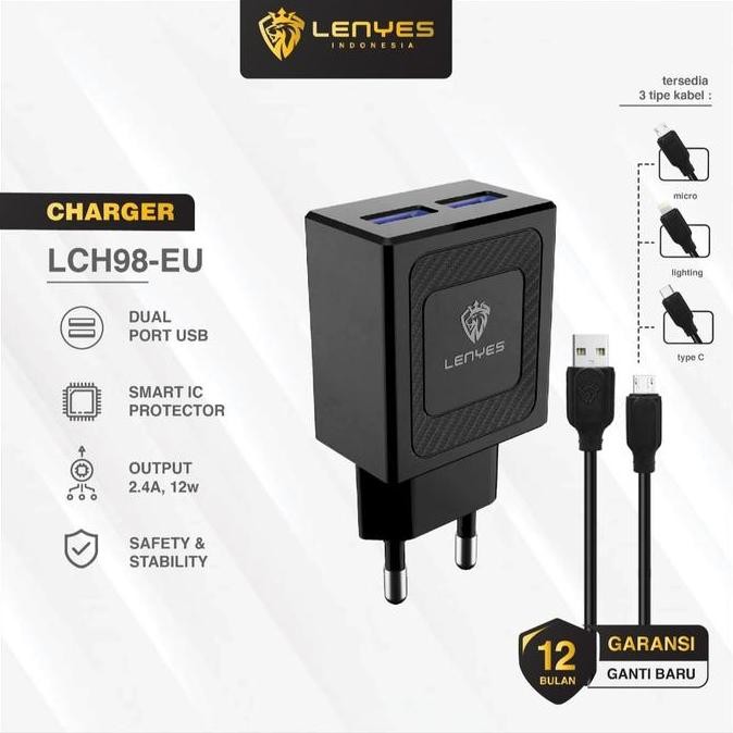 SALE! LENYES LCH098 CHARGER 12W 2.4A DUAL USB + KABEL ORIGINAL
