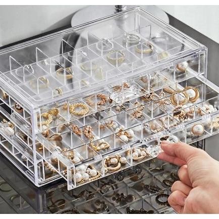 Kotak Penyimpanan Perhiasan Serbaguna 3 Susun 72 Sekat Akrilik Transparan Display Cincin Kalung Akse