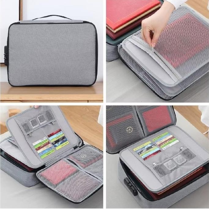 

:=:=:=:=] Tas Dokumen 3 Layer Travel Bag Document Storage Box File With Safety Number Lock NEW