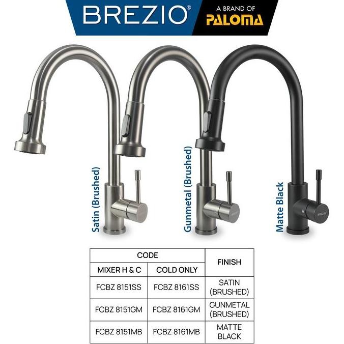 BARU BREZIO KRAN DAPUR FLEKSIBEL TARIK PULL OUT MIXER PANAS DINGIN HITAM EMAS