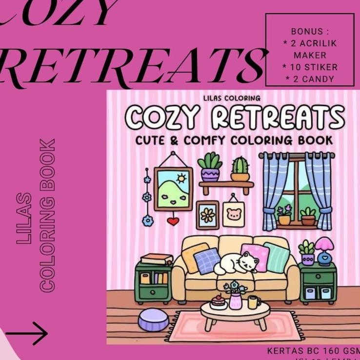 

19 Lmb Buku Mewarnai Cozy Retreat Cute Comfy Colng Book With Lilas Colng
