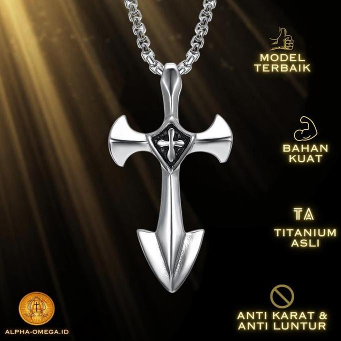 Baru Kalung Salib Pria Liontin Perisai Titanium Asli Anti Karat Kalung Salib Laki-Laki Elegan Kriste