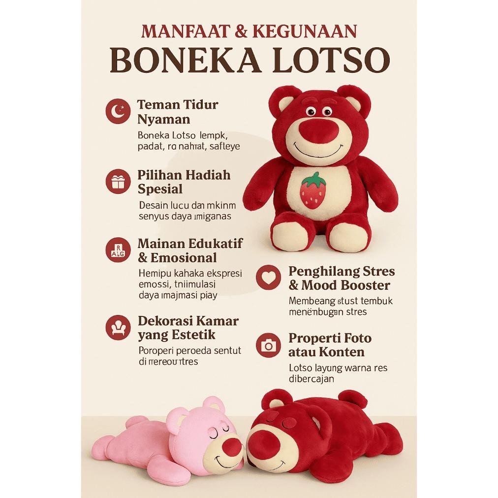 Miniso Boneka Lotso Strawberry Boneka Toy Story Lotso Bear Plush Toy Lotso Lucu Boneka Miniso Hadiah