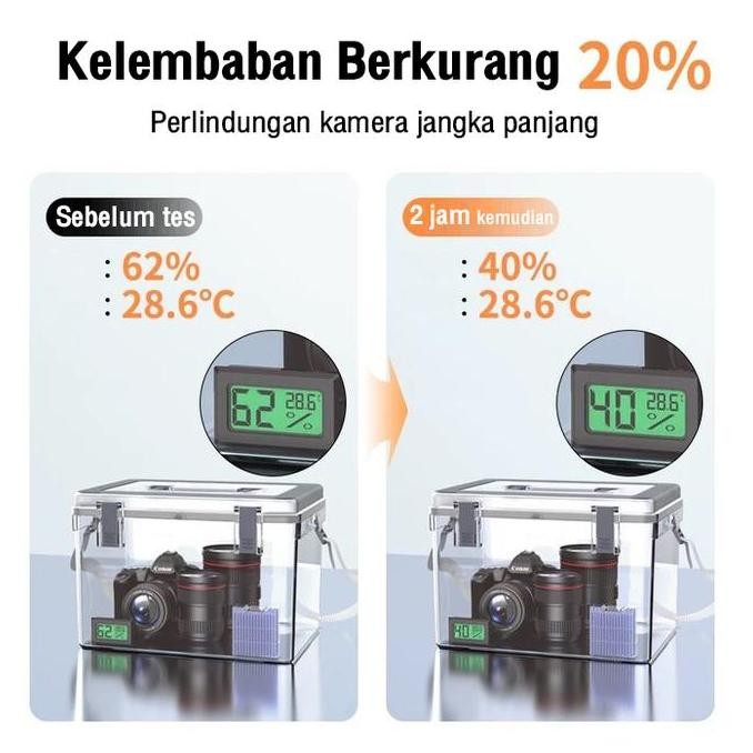 Kotak Tahan Lembab Kamera Digital Dry Box Kamera 3 in 1 Set Free Silica Gel dan higrometer kualitas 