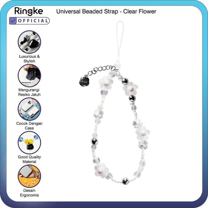 

Ringke Beaded Strap - Clear Flower Wrist Starp Lanyard Tali Handhphone Aluminium Handphone