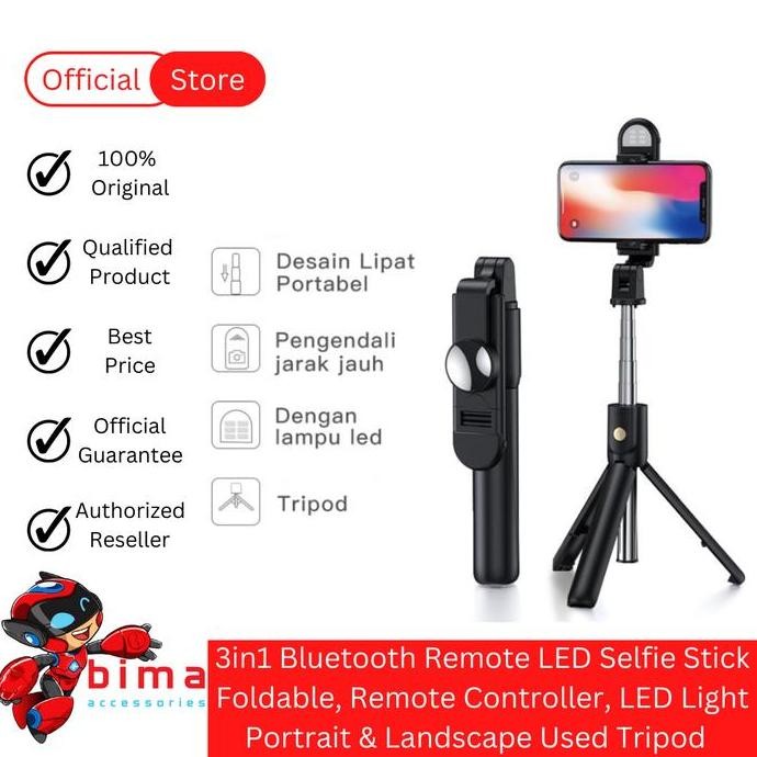 diskon tripod tongsis lampu bluetooth remote selfie stick led flash tripod hp kamera