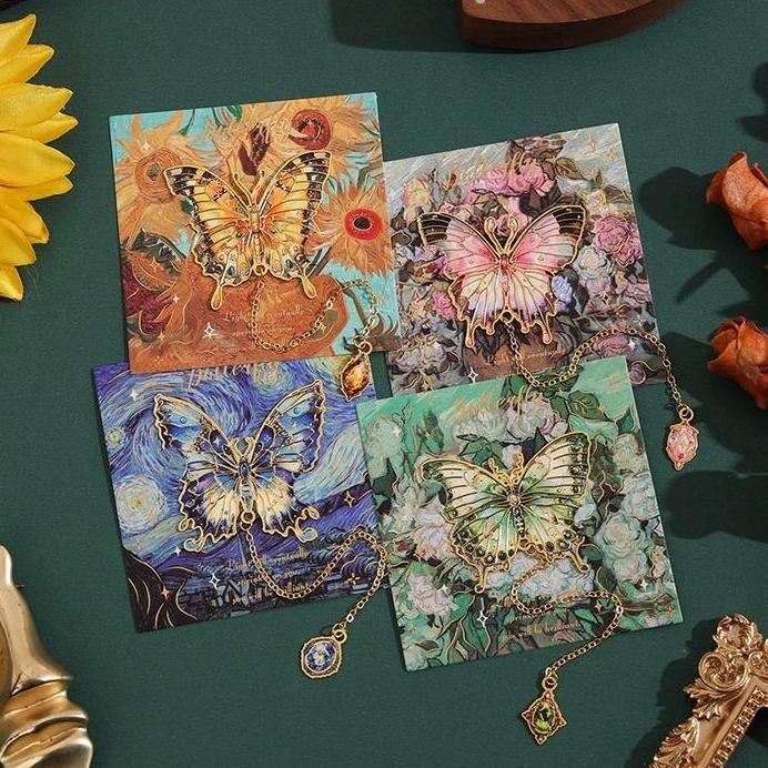 

New Pembatas Buku Metal Bookmark / Penanda Buku Kupu-Kupu Lukisan Retro Elegan Classic & Artistik