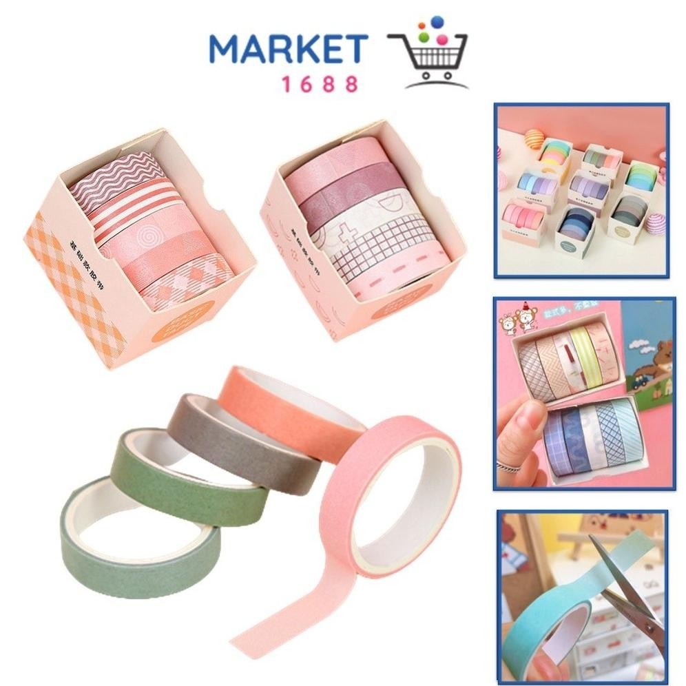 

Rd1- Market1688 Masking Tape Set 5Pcs Essential Collection Isi 5 Selotip Bahan Kertas Washi Warna Warni