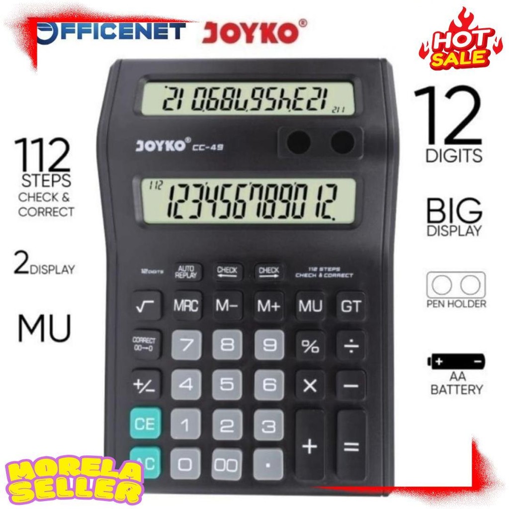 

Kalkulator Dagang 2 Layar Cc 49 Dual Display Calculator 12 Digit Joyko (Gratis Baterai) Diskon