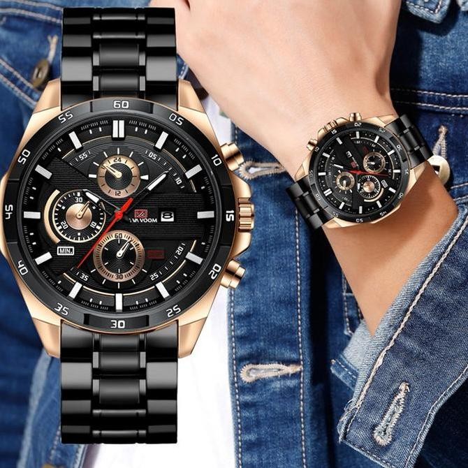 Vv-020  |  Jam Tangan Pria Tahan Air Stainless Steel Kalender Asli Arloji Cowok Model Cowok Aksesori