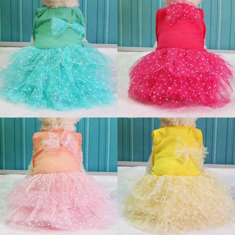 (Terbaru) Dress / Gaun Tile Anjing Kucing Betina Polkadot Pita Lucu (Terlaris)