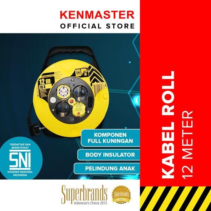 KENMASTER KABEL ROLL - 12 METER / ROLL KABEL LISTRIK / COLOKAN LISTRIK GULUNG - KBRL020 ORIGINAL DAN